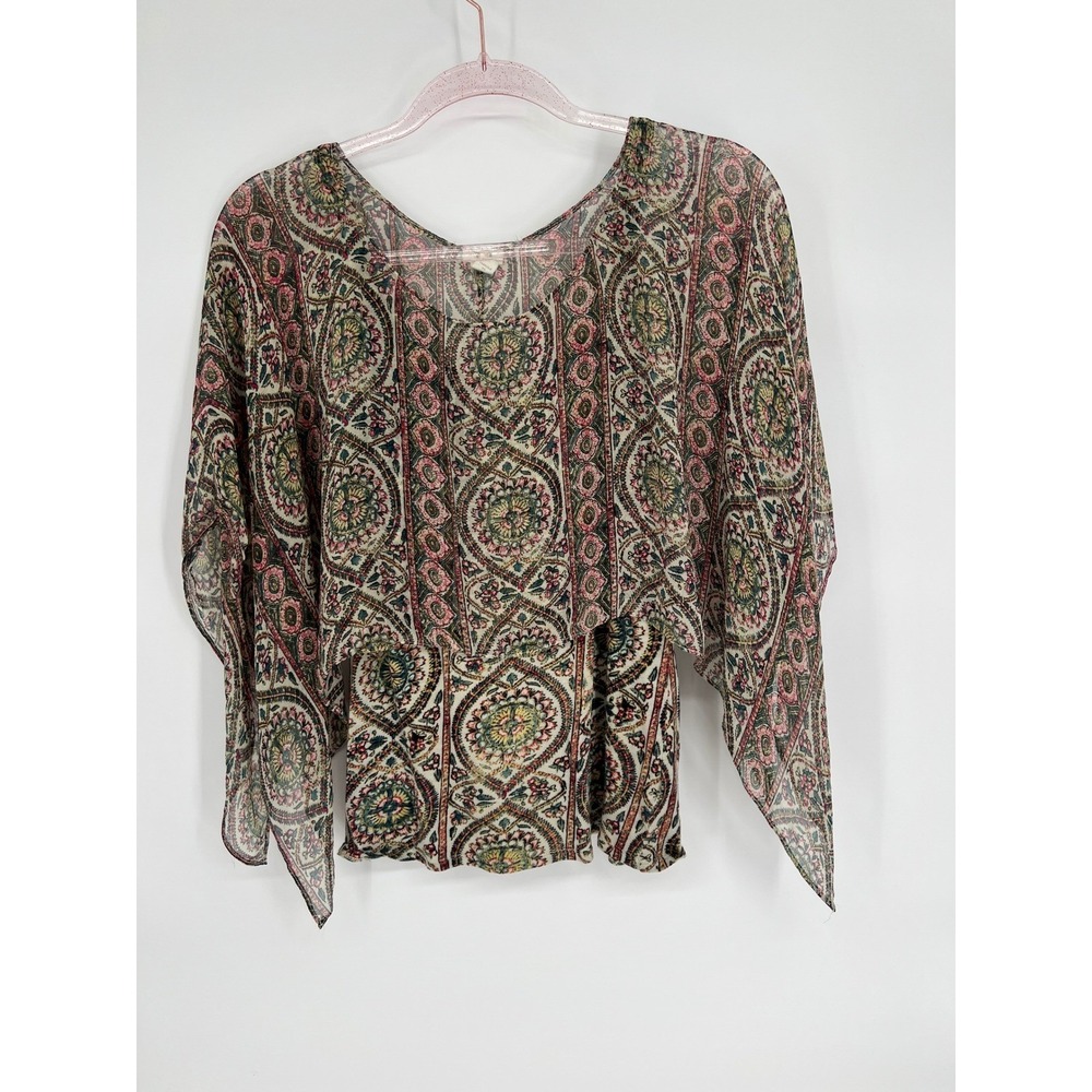 Tiny Paisley Print‎ Kimono Top Sheer Overlay Blouse Bohemian Festival S